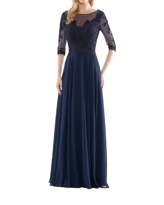 Stylish Savings Lace & Chiffon Gown Evening Maxi Dress In Blue Feminine Soft - Hued Look