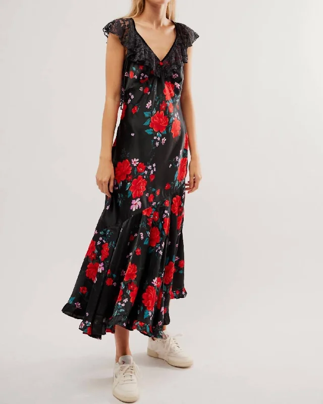 Shop Sales Warm Hearts Midi Dress In Black Combo Romantic Date - Night Ensemble