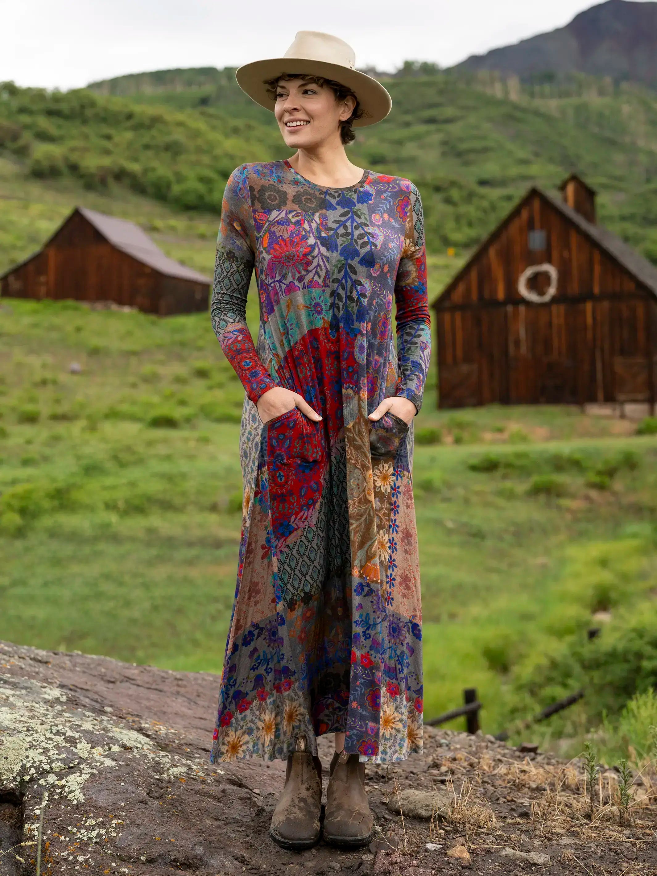 Laid-Back Fashion Offers Stevie Knit Maxi Dress - Blue Patchwork Minimalist Chic