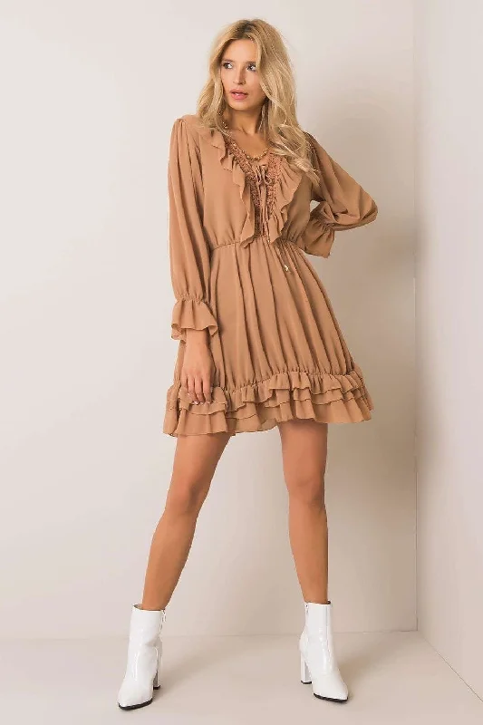 Fashion Forward Och Bella Lace Frill Mesh Long Sleeve Mini Dress Chic Allure