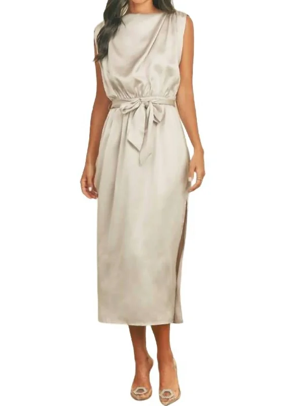 Fashion-Forward Draped Satin Slip Dress In Champagne Parisian Effortless Chic Style