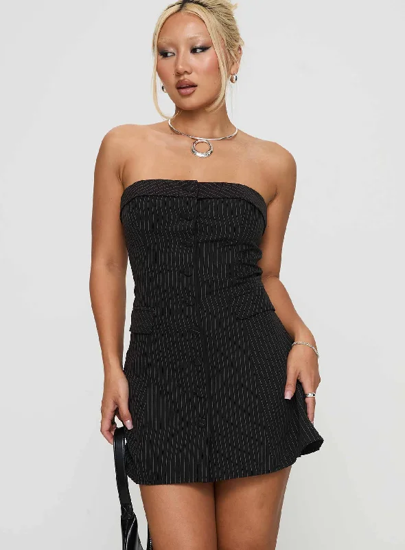 Budget Friendly Change It Up Mini Dress Black / Pinstripe Elevated Style