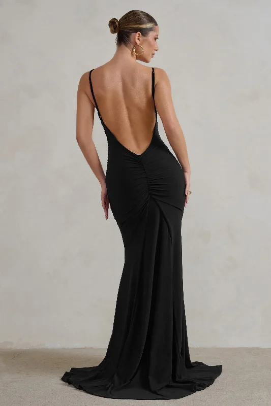 Fast Fashion Favorites Adele | Black Ruched Fishtail Cami Maxi Dress Everyday Glamour