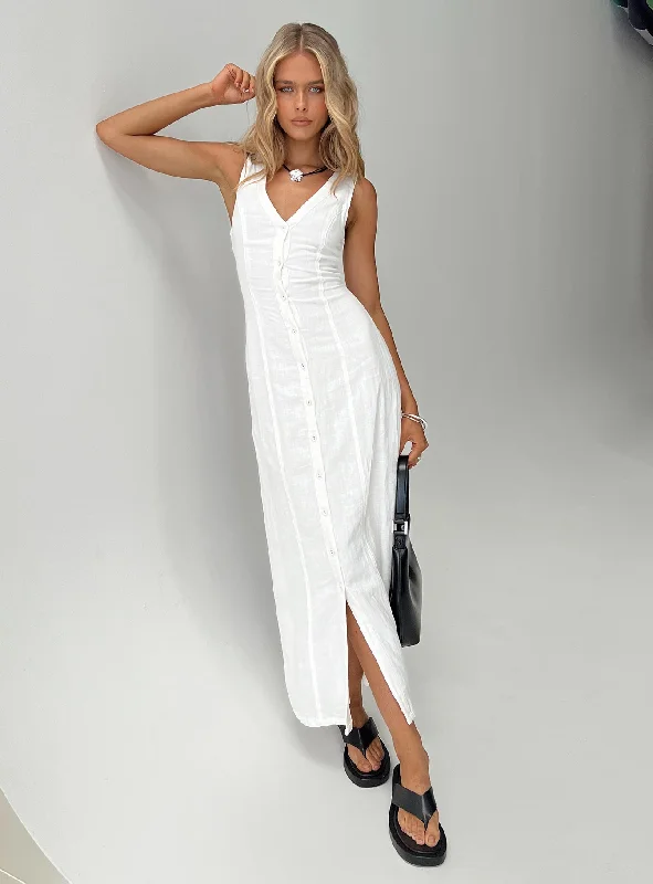 Limited Time Special Offer Summer Season Linen Blend Maxi Dress White Effortless Sophistication