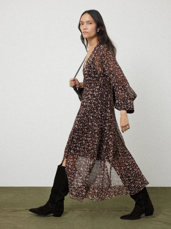 New Season Fashion Preview Sale Abstract Leopard Midi Dress | Brown Refined Simplicity