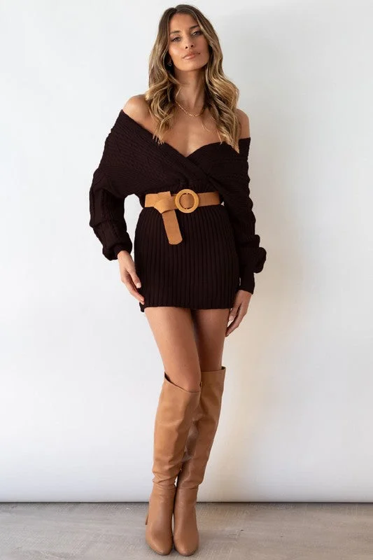 Limited Edition Hot Girl Cozzi Wrap Knit Sweater Mini Dress In Black Luxe Layering