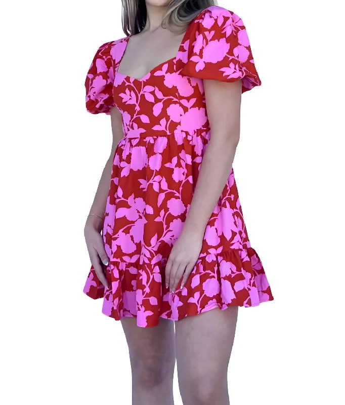 Holiday Glam Floral Print Mini Dress In Pink Feminine Grace