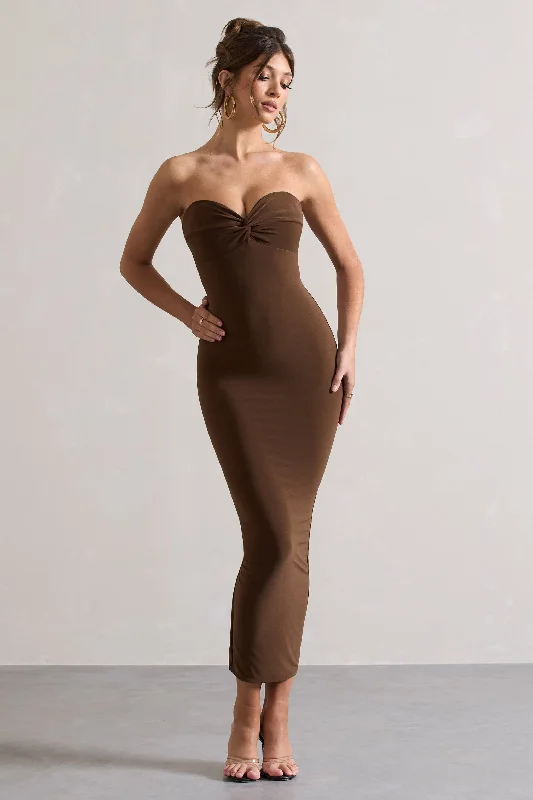 Discover Promotions Evita | Chocolate Sweetheart Twist Detail Maxi Dress Classic Charm