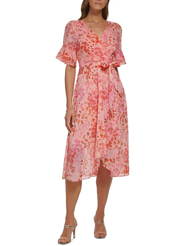 Limited Styles Womens Floral Ruffle Sleeve Midi Dress Romantic Date - Night Ensemble