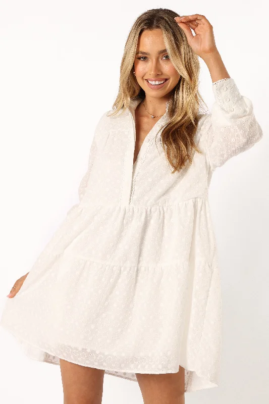 Effortless Style, Endless Impact Delia Long Sleeve Mini Dress - White Modern Glamour