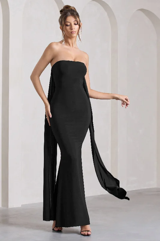 Seasonal Picks Christina | Black Bandeau Sleeveless Maxi Dress With Cape Limited - Edition Drops