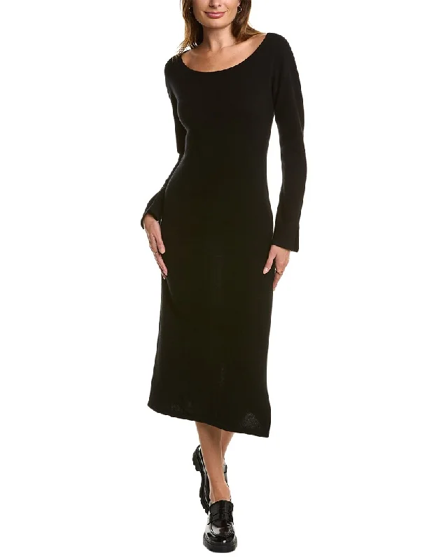 Discount Extravaganza Qi Cashmere Boat Neck Cashmere Midi Dress Cottagecore Rustic Charm Style