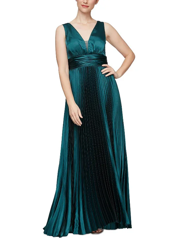 Limited Stock, Big Sale Womens Satin Shutter Pleat Evening Dress Sleek Design