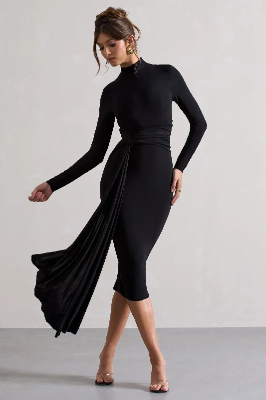 Fashionista Sale Nikita | Black High-Neck Midi Dress With Drape Seasonal Trend