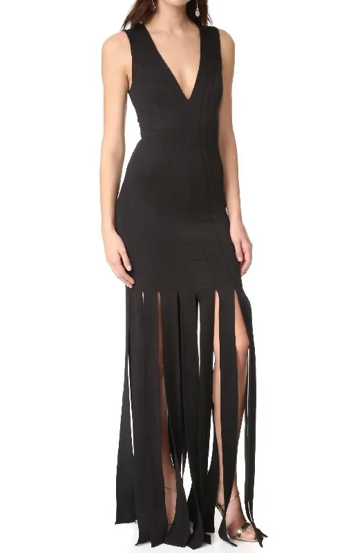 Urban Fashion Melody Sleeveless Ponte Column Slits Gown In Black Disco - Inspired Retro Dance Look