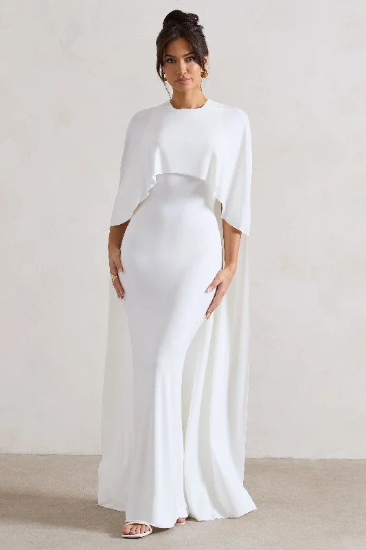 Massive Savings Padma | White Draped Maxi Dress With Cape Sleeves Classic Timeless Elegant Style