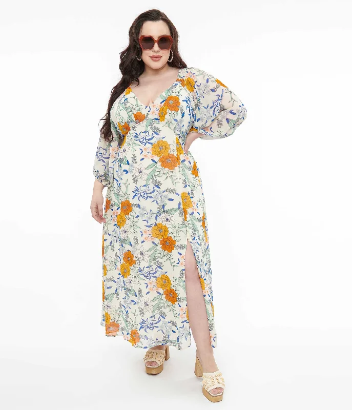 Glamorous Fashion Offers Ivory & Multicolor Floral Maxi Dress Refined Look