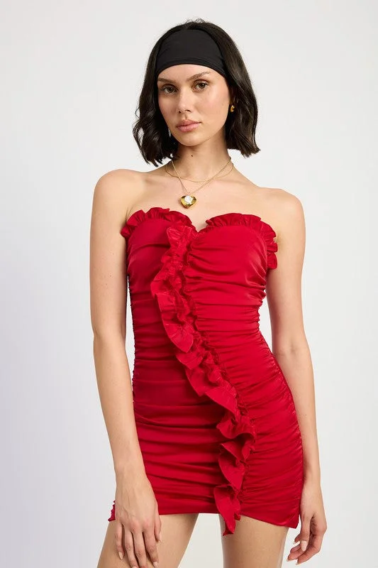 Find Your Unique Flair Hot Girl Red Redemption Ruched Ruffle Mini Dress Modern Glamour