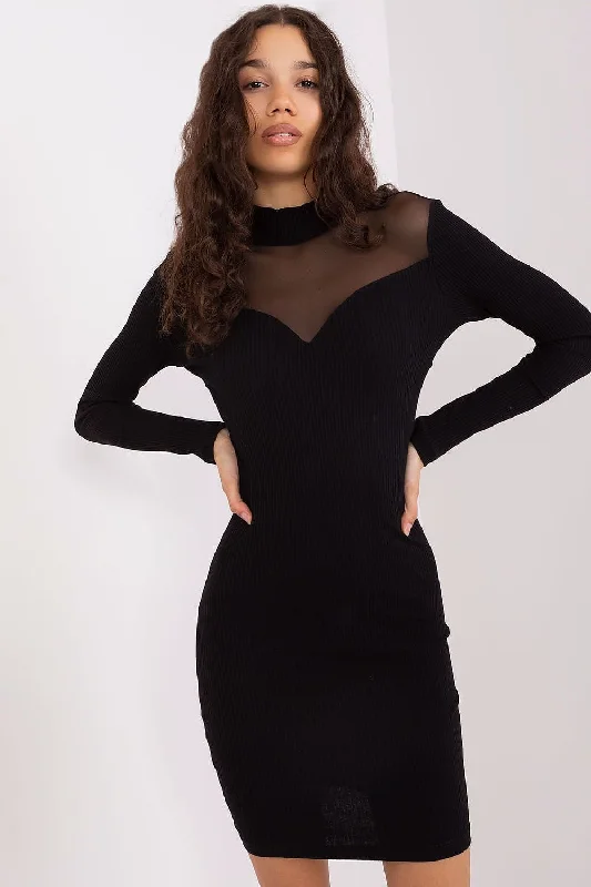 Elegant Fashion Offers BFG Ribbed Mesh Detail Long Sleeve Fitted Mini Dress Boho - Chic Festival - Ready Style