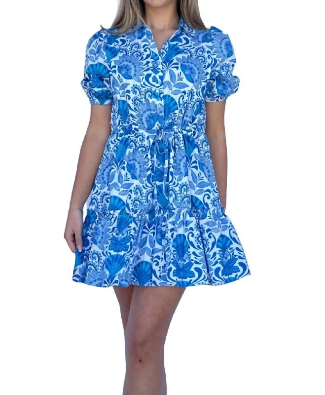 Valentine's Special Floral Print Mini Dress In Blue Classic Charm