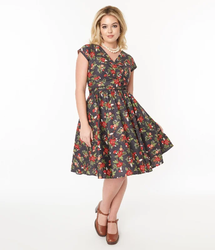 Swimwear Summer Blowout Retrolicious Brown & Holiday Florals Greta Swing Dress Luxury Style