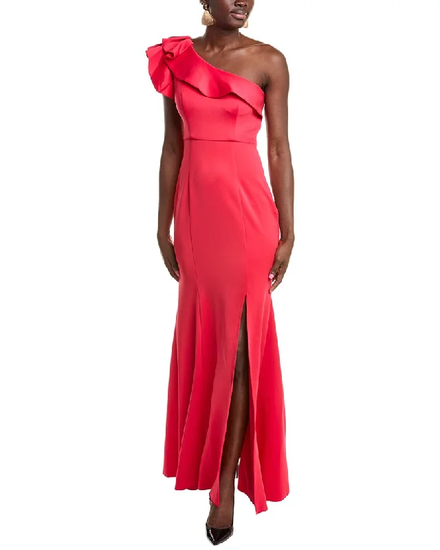 Best Deals Of The Season Rene Ruiz One-Shoulder Ruffle Neckline Scuba Gown Refined Simplicity