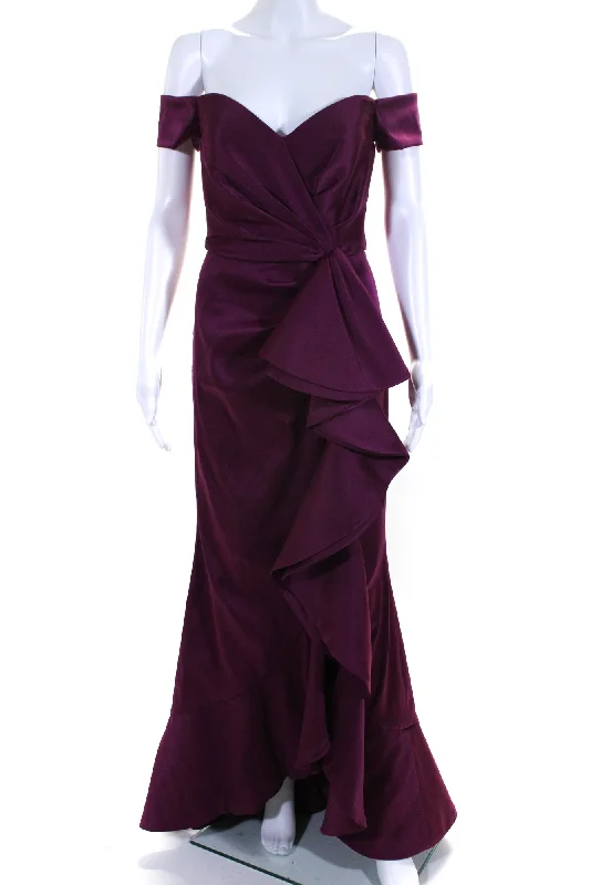 Massive Savings Badgley Mischka Womens Sangria Ruffle Gown Purple Elegant Contour