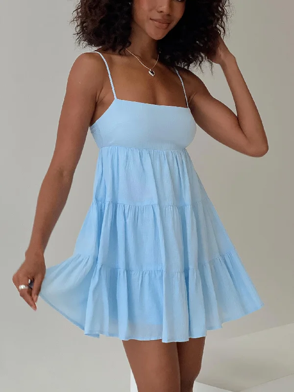 Modish Fashion Discounts Palatial Mini Dress Light Blue Flowing Silhouette