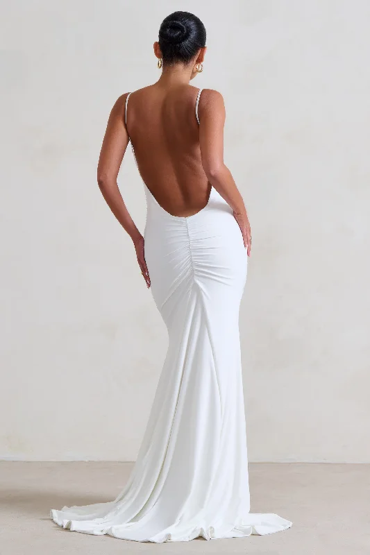 Flash Sales Adele | White Ruched Fishtail Cami Maxi Dress Refined Simplicity