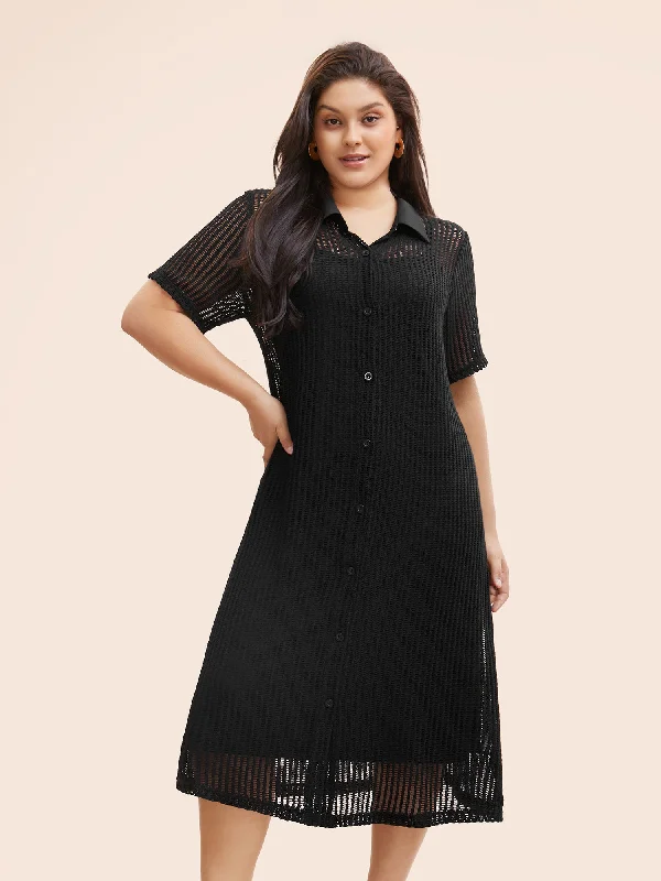 Seasonal Picks Shirt Collar Button Up Midi Dress Timeless Elegant