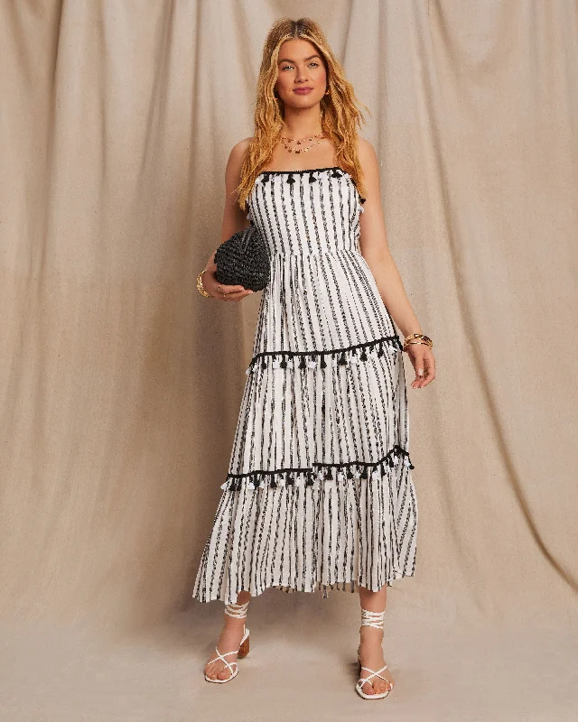 Laid-Back Fashion Offers Paislee Tassel Striped Tiered Midi Dress Sleek Design