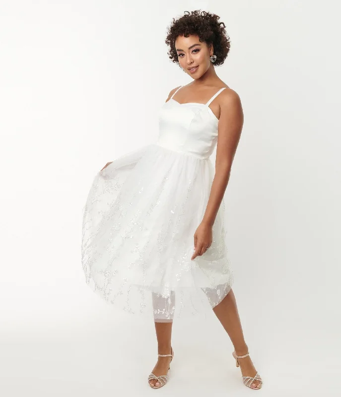 Luxe Style Discounts Unique Vintage White Tulle & Floral Beading Bertie Swing Dress Nordic Minimalist Home Look