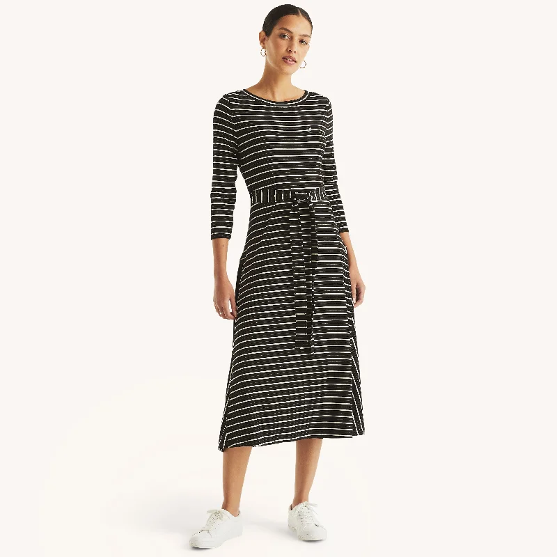 Luxury Fashion Nautica Womens Striped Belted Midi Dress Statement Piece