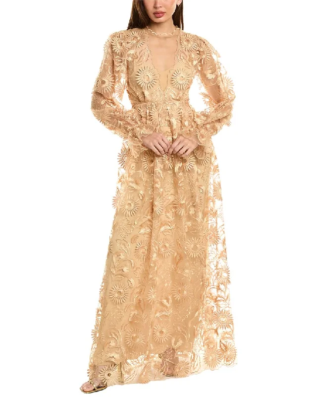 Summer Deals Alberta Ferretti Embroidered Lace Gown Bold Patterns