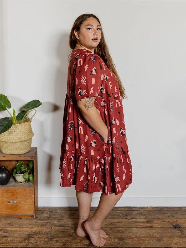 Playful Fashion Offers Adelaide Tiered Plus Size Mini Dress - Modern Objects Cranberry Feminine Charm