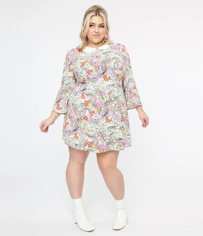 Affordable Luxury Fashion Hell Bunny Plus Size 1960s Pastel Rainbow Hazy Daze Floral Shift Dress Elegant Ensemble