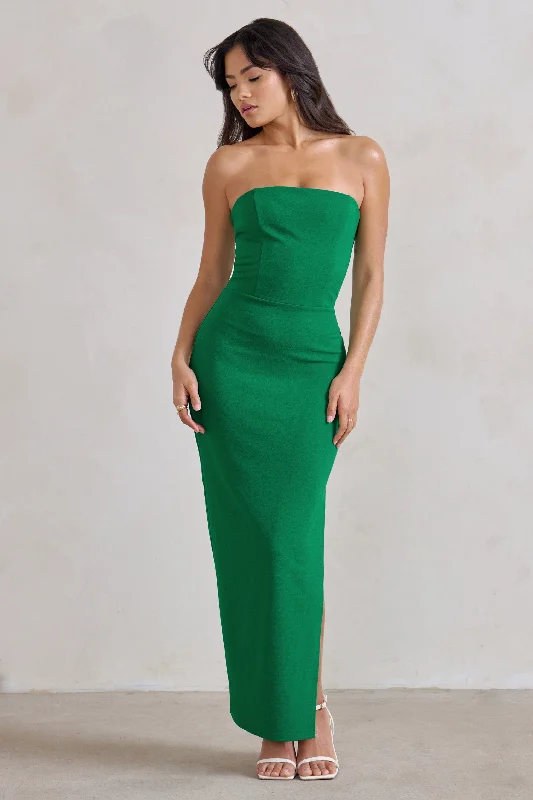 Flash Sale, Don'T Miss Dina | Green Bandeau Maxi Dress With Split Elegant Details