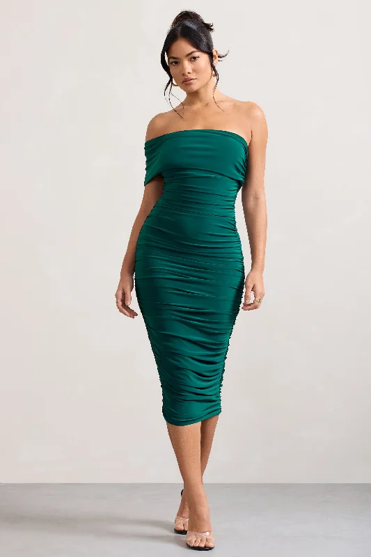 Cool Prices Remember Me | Bottle Green One Shoulder Midi Dress Casual Weekend Relaxed Style