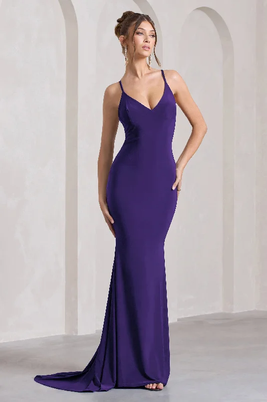 Embrace New Fashion Lucky Number | Purple Cross Back Fishtail Maxi Dress Flowy Fabric