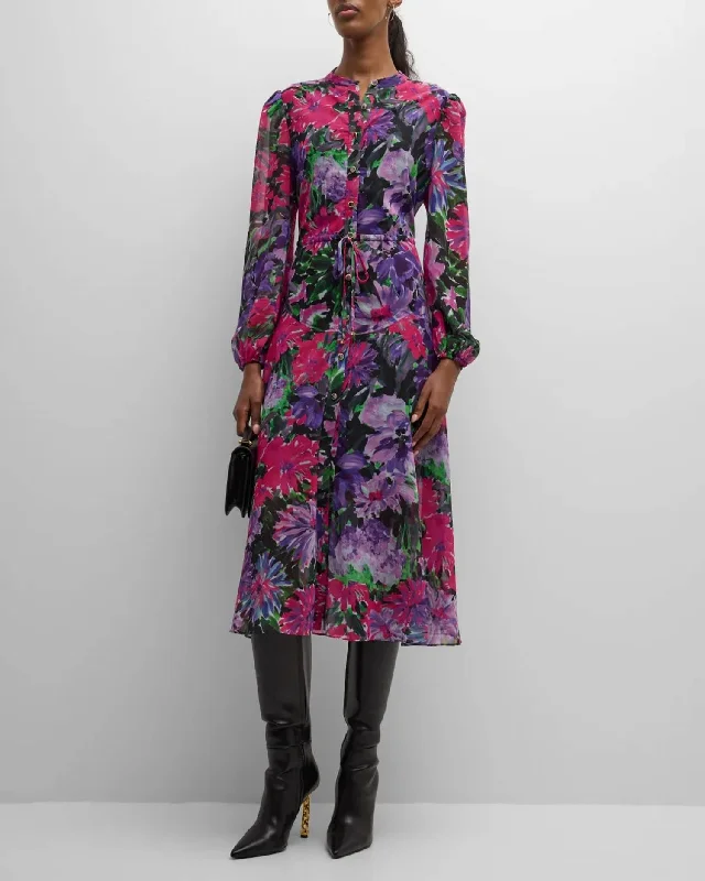 Clearance Event Lorian Garden Floral Dress In Purple Multi Minimalist Office - Ready Style