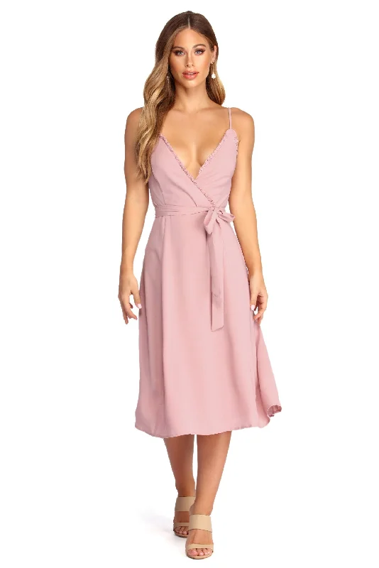 Day-To-Night Styles Flirty In Ruffles Midi Dress Chic Sophistication