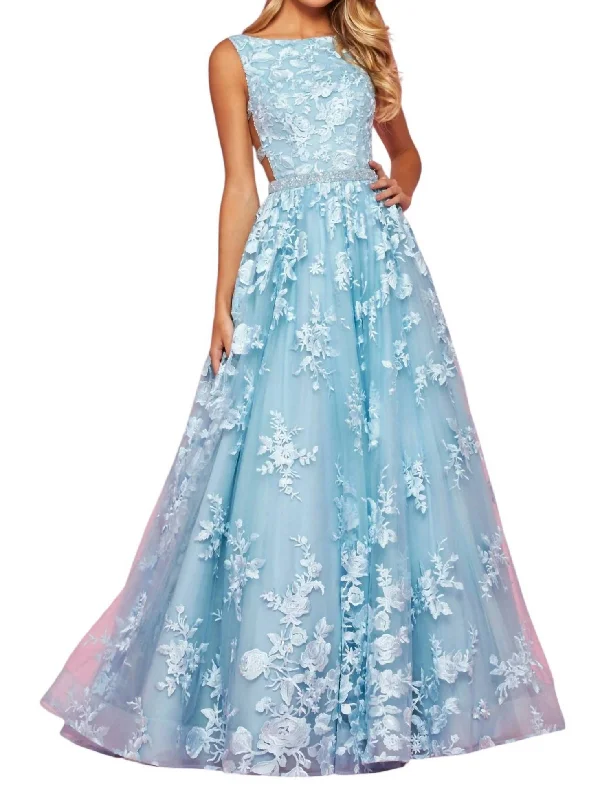 Luxury Casual Deals Embroidered Tulle Ball Gown In Light Blue Graceful Drape