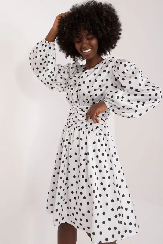 Imeless Style Lakerta Polka Dot Long Sleeve Cotton Mini Dress Feminine Soft - Hued Look