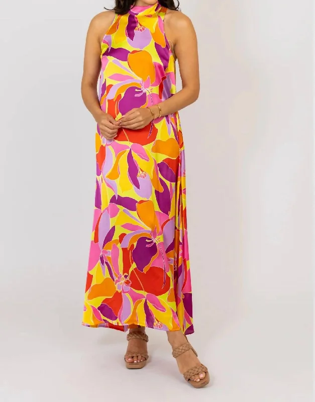 Cool Prices Satin Mock Halter Dress In Multi Color Grab Romantic Date - Night Styles Now