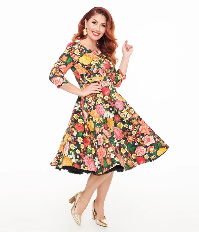 Snag Fabulous Fashion Bargains Hearts & Roses Black Floral Cassidy Swing Dress Y2K Nostalgic Fashion Look