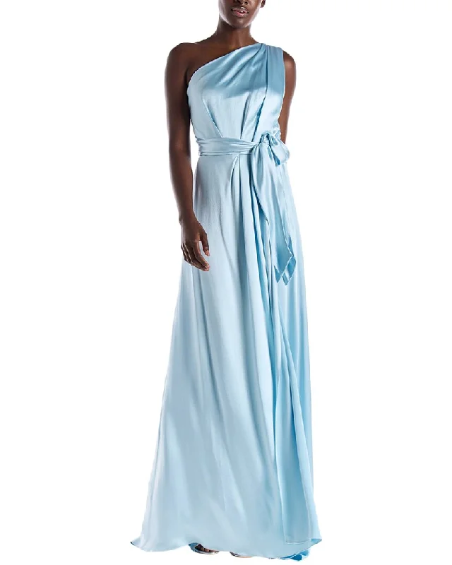 Seasonal Sale Monique Lhuillier Crepe Satin One Shoulder Silk Gown Tropical Island - Inspired Attire