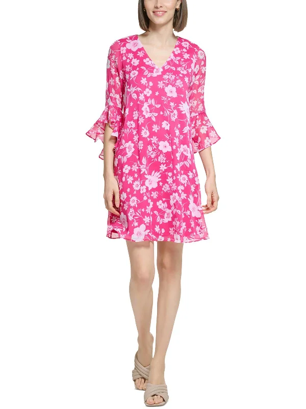 Budget-Friendly Fashion Womens Floral Mini Shift Dress Classic Timeless Elegant Style