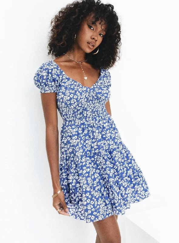 Seize Bargains Daniela Mini Dress Blue Floral Vintage Look