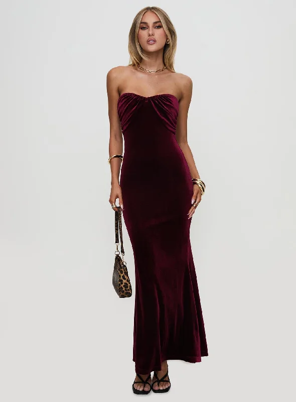 Hot Deals Irena Strapless Maxi Dress Burgundy Save on Classic Elegant Styles