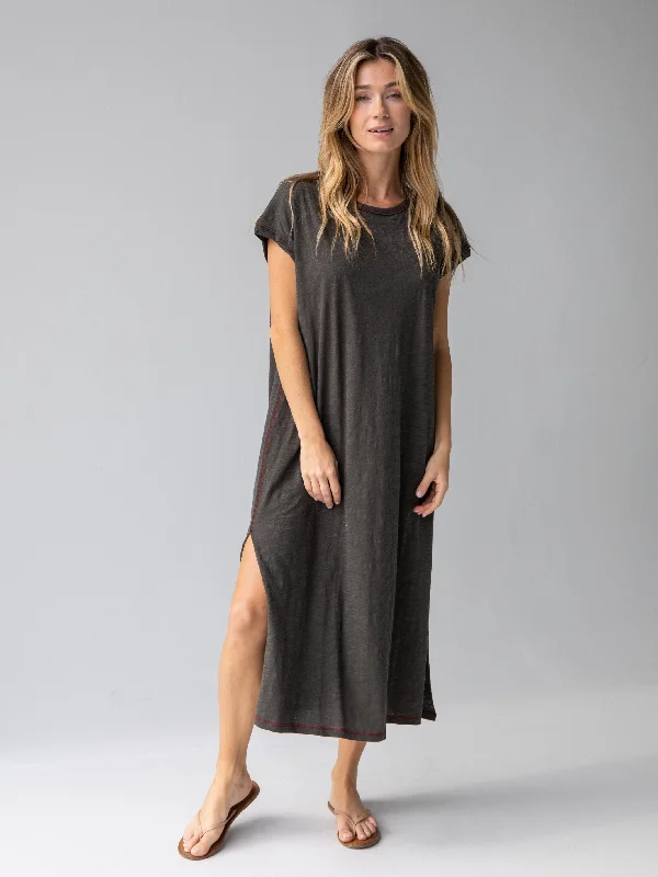 Limited Stock, Big Discounts Frankie Knit Cotton Tee Midi Dress - Charcoal Great Deals on Ethnic Cultural Wear